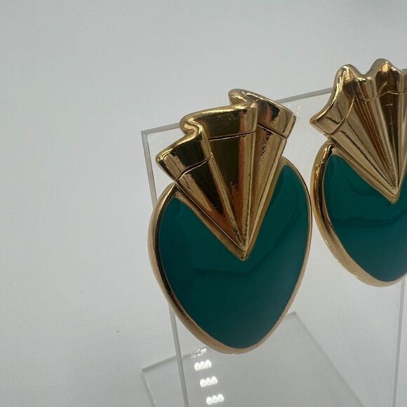 Blue and Gold Tone Vintage Fan Earring - Picture 4 of 7